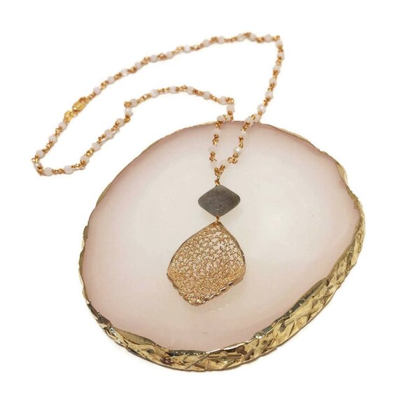 Wire wrapped Moonstone Necklace With Drop - Picture 4 of 4